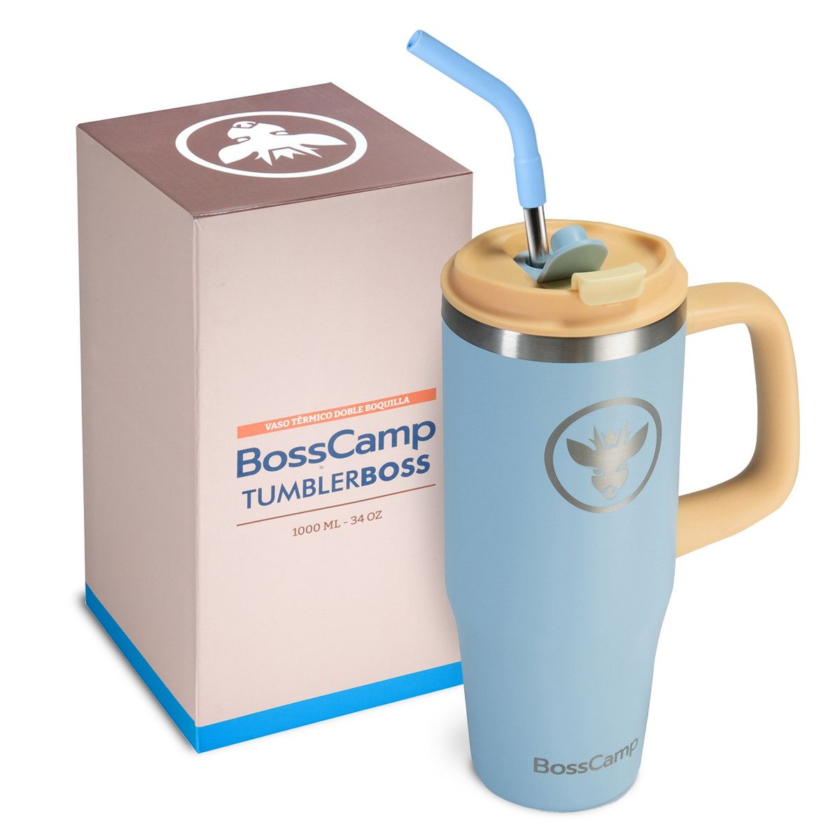BOSSCAMP - Vaso Térmico Mug Termo BossCamp 1000ml Tapa 2 en 1 Cielo