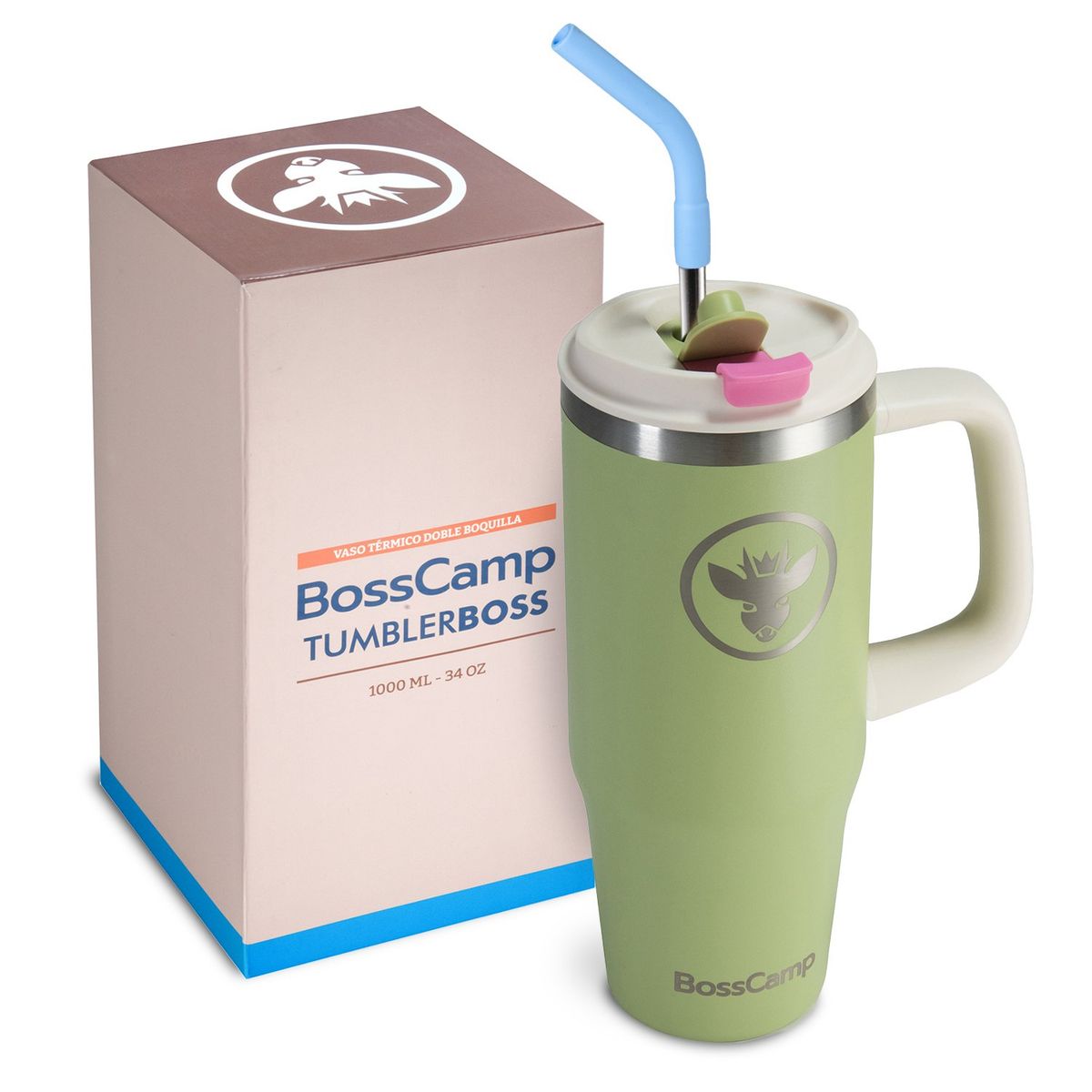 BOSSCAMP - Vaso Térmico Mug Termo BossCamp 1000ml Tapa 2 en 1 Verde