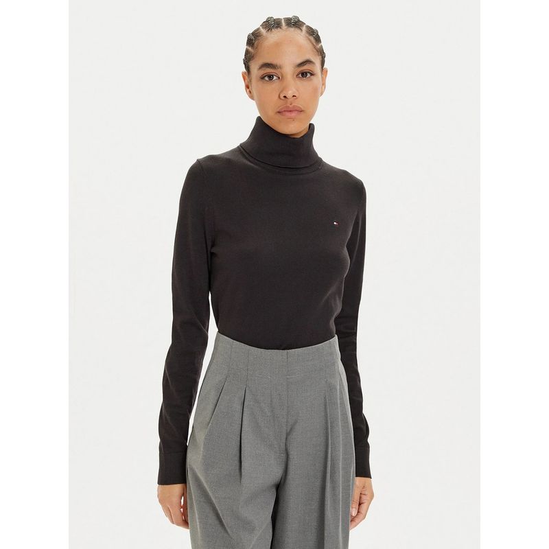 TOMMY HILFIGER - Sweater De Cuello Alto Con Logo Negro Tommy Hilfiger