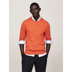 TOMMY HILFIGER - Sweater Básico Signature C-Neck Naranjo