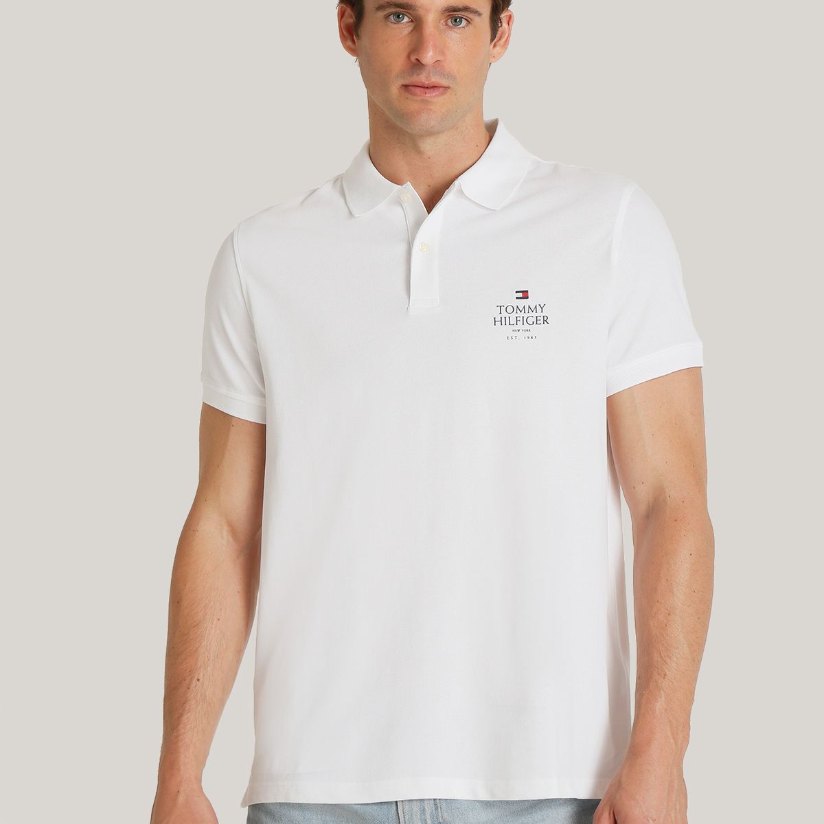 TOMMY HILFIGER - Polo Ic Stack Con Logo Regular Fit Blanco Tommy Hilfiger