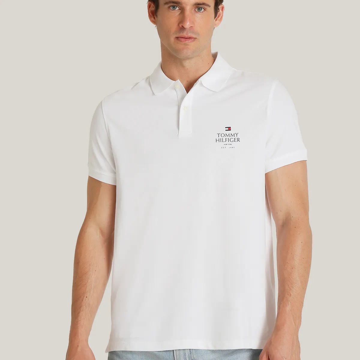 TOMMY HILFIGER - Polo Ic Stack Con Logo Regular Fit Blanco Tommy Hilfiger