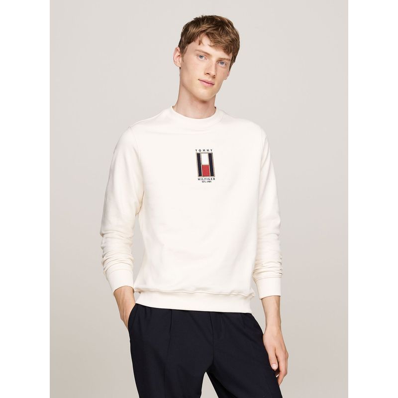 TOMMY HILFIGER - Polerón Con Logo Vertical Bordado Blanco Tommy Hilfiger