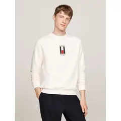 TOMMY HILFIGER - Polerón Con Logo Vertical Bordado Blanco