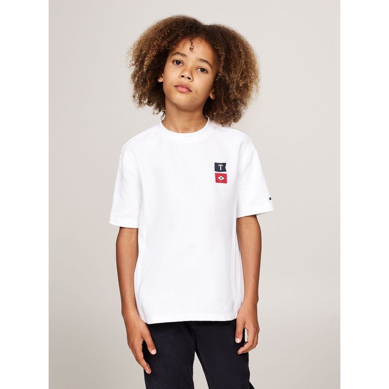 TOMMY HILFIGER - Polera Con Logo Bordado Blanco Tommy Hilfiger