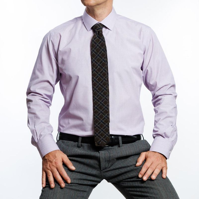VANDINE - Camisa  Etiqueta Roja Lila Fil a Fil  I25-10 - Lila
