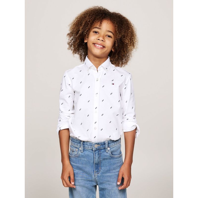 TOMMY HILFIGER - Camisa Con Estampado Y Logo Blanco Tommy Hilfiger