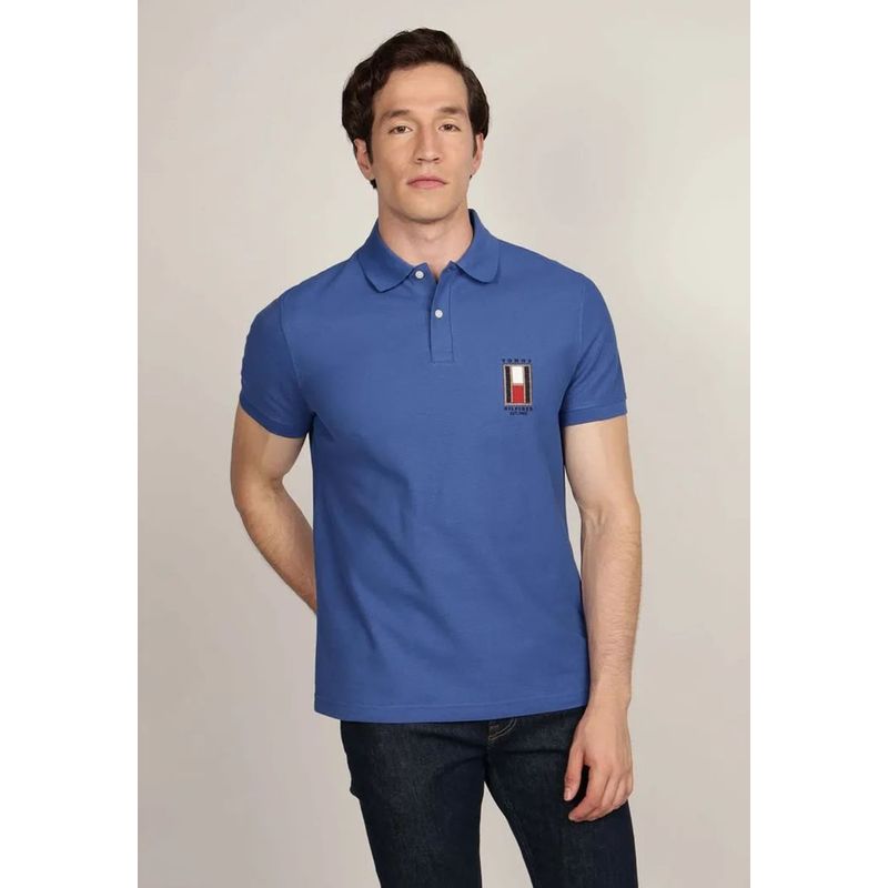 TOMMY HILFIGER - Polo De Corte Regular Con Logo Vertical Azul Tommy Hilfiger