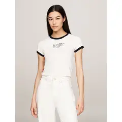 TOMMY HILFIGER - Polera Slim Fit Con Logo Script Blanco