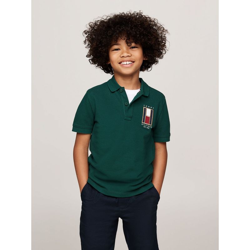 TOMMY HILFIGER - Polo Vertical Flag Logo Verde Tommy Hilfiger