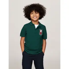 TOMMY HILFIGER - Polo Vertical Flag Logo Verde