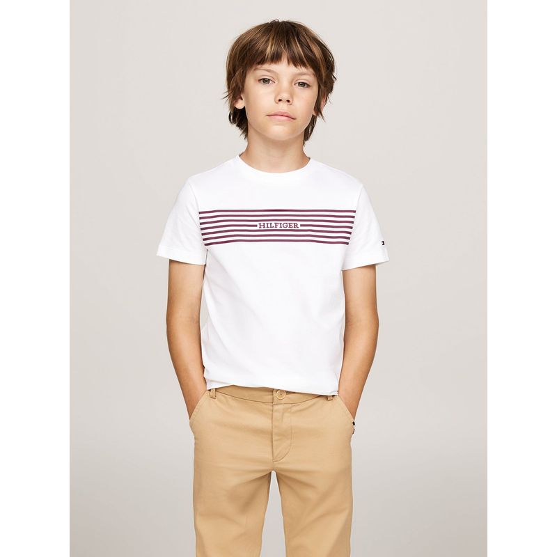 TOMMY HILFIGER - Polera Con Diseño De Rayas Monotype Print Blanco Tommy Hilfiger