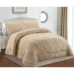 GENERICO - COBERTOR TEXTURIZADO DE FLORES CON CHIPORRO COLOR BEIGE 2 PLAZA TF