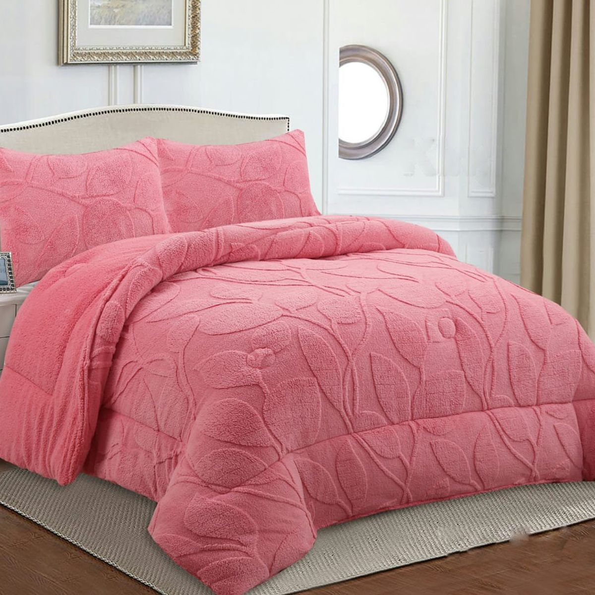 GENERICO - COBERTOR TEXTURIZADO DE FLORES CON CHIPORRO COLOR ROSA KING TF