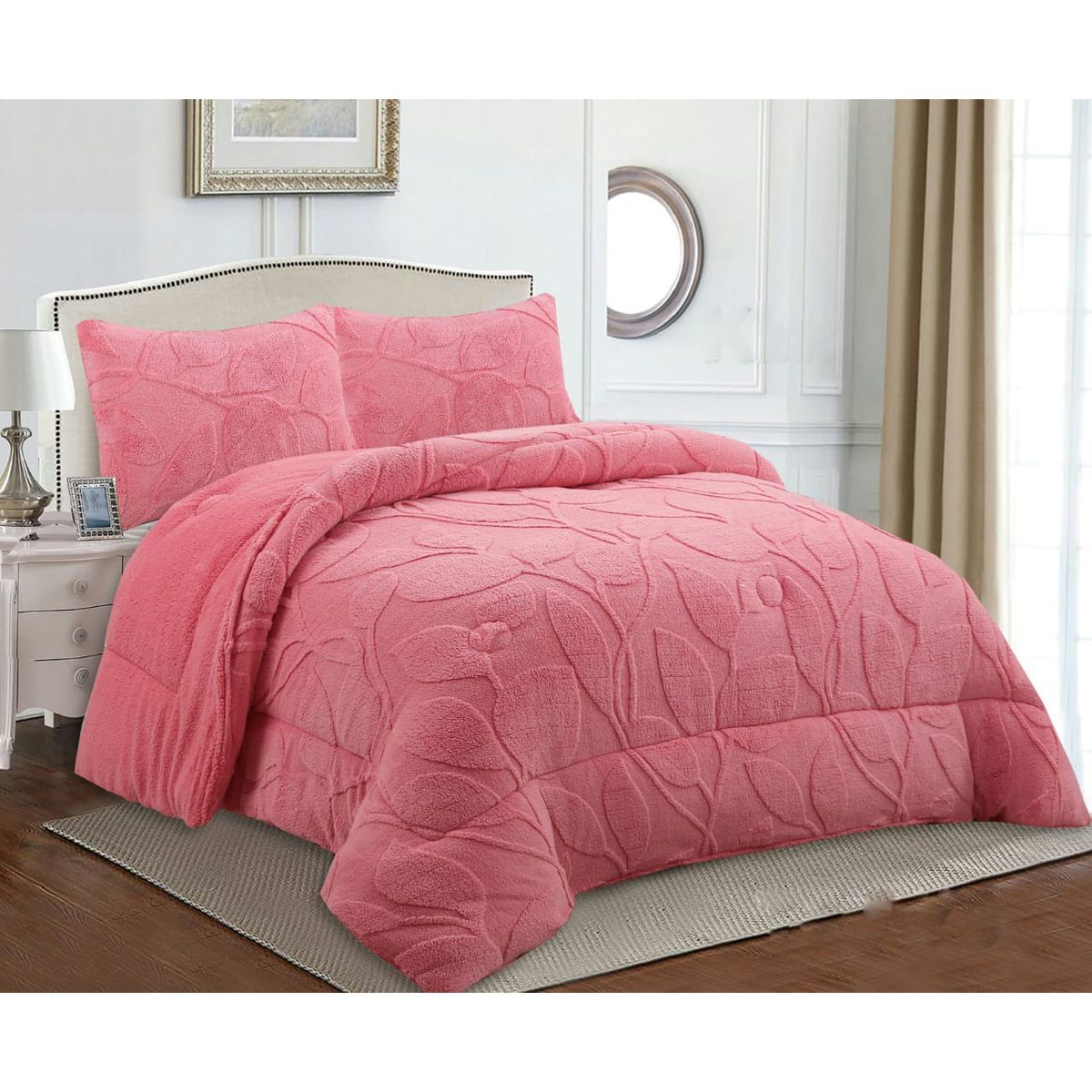 GENERICO - COBERTOR TEXTURIZADO DE FLORES CON CHIPORRO COLOR ROSA KING TF
