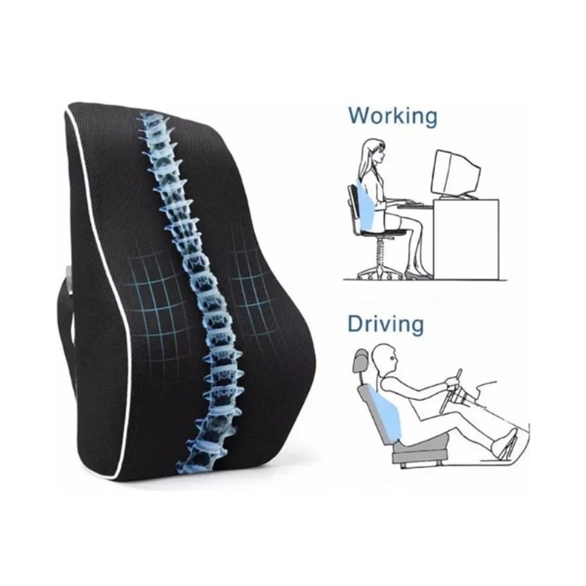 GENERICO - Cojin Con Memoria Ortopedico Lumbar Sillas Asiento Automovi