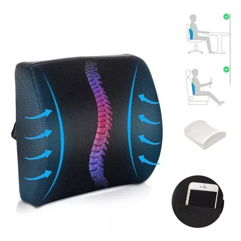 GENERICO - Cojin Con Memoria Ortopedico Lumbar Sillas Asiento Automovi