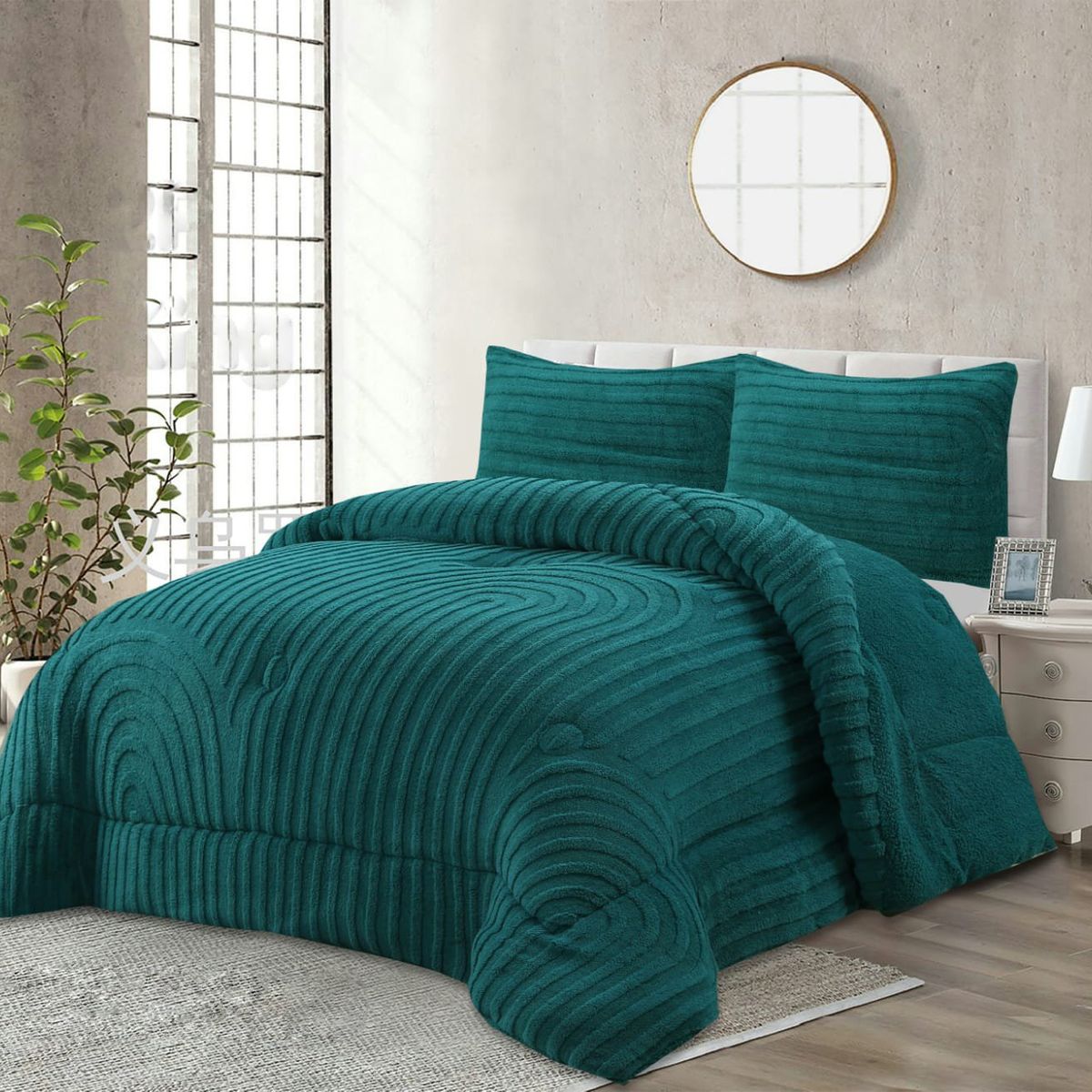 GENERICO - COBERTOR TEXTURIZADO LINEAL CON CHIPORRO COLOR TURQUESA 2 PLAZA TF