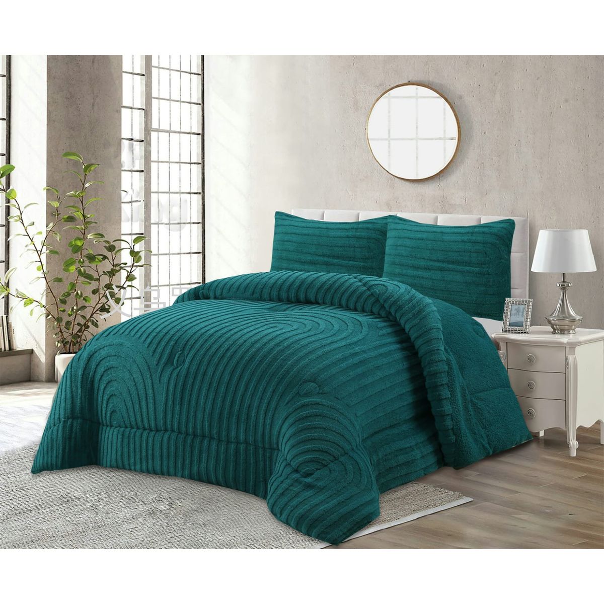 GENERICO - COBERTOR TEXTURIZADO LINEAL CON CHIPORRO COLOR TURQUESA KING TF