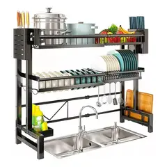 GENERICO - Escurridor Retráctil de Platos de Acero 2 Niveles Ajustable