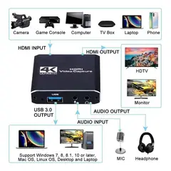 GENERICO - Capturadora HDMI Compacta 4K con Audio y 60FPS USB 3.0