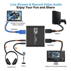 GENERICO - Capturadora de Video 4K HDMI con Salida USB y Audio Mic 3.5mm
