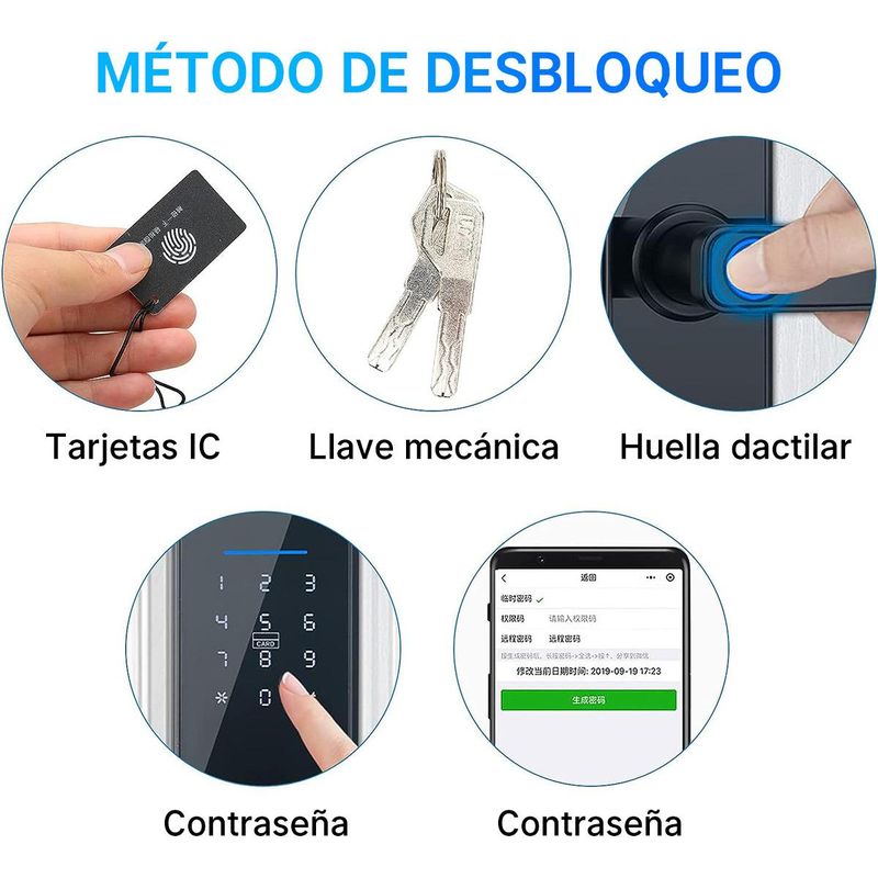GENERICO - Cerradura Inteligente 5 en 1 con Huella, App y Llave Física