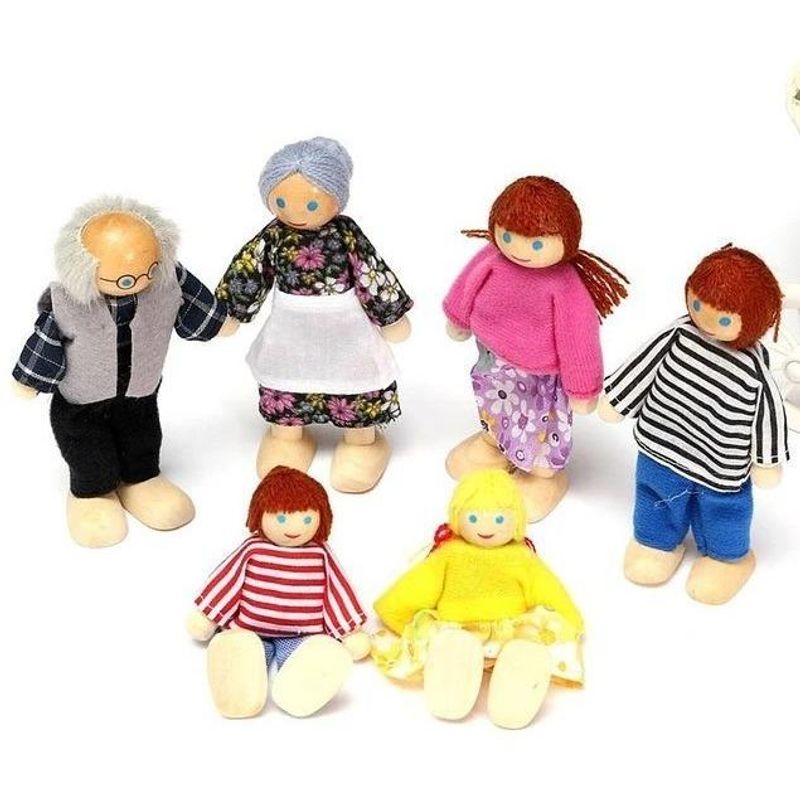 GENERICO - Familia en Miniatura de Madera - 6 Piezas Creativas