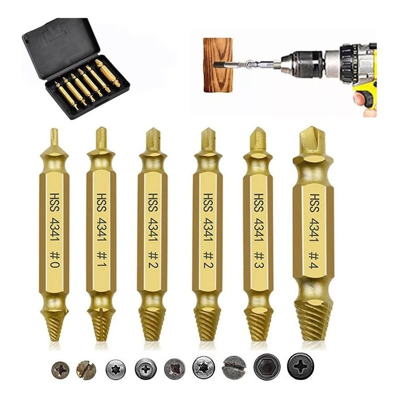 GENERICO - Extractor de Tornillos Universal con 6 Brocas de Acero HSS