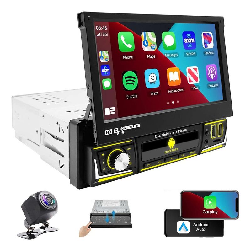 GENERICO - Radio Auto Android 7" Retráctil con Bluetooth y GPS