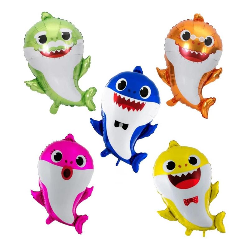 GENERICO - Set de 5 Globos Metalizados de Tiburones para Celebraciones