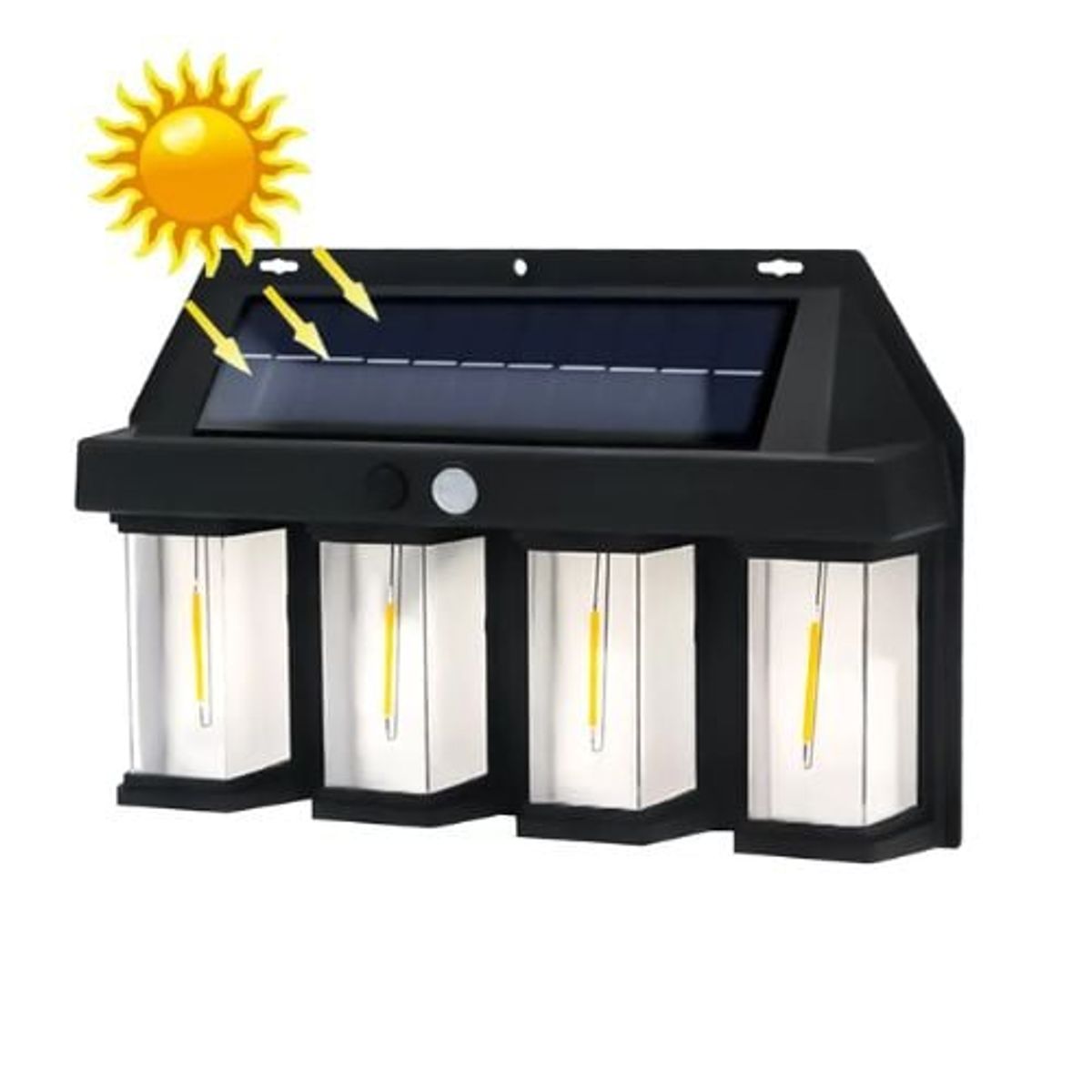 IRM - Lampara Solar De Pared 4 Focos + Sensor Movimiento Luz Cálida Exterior