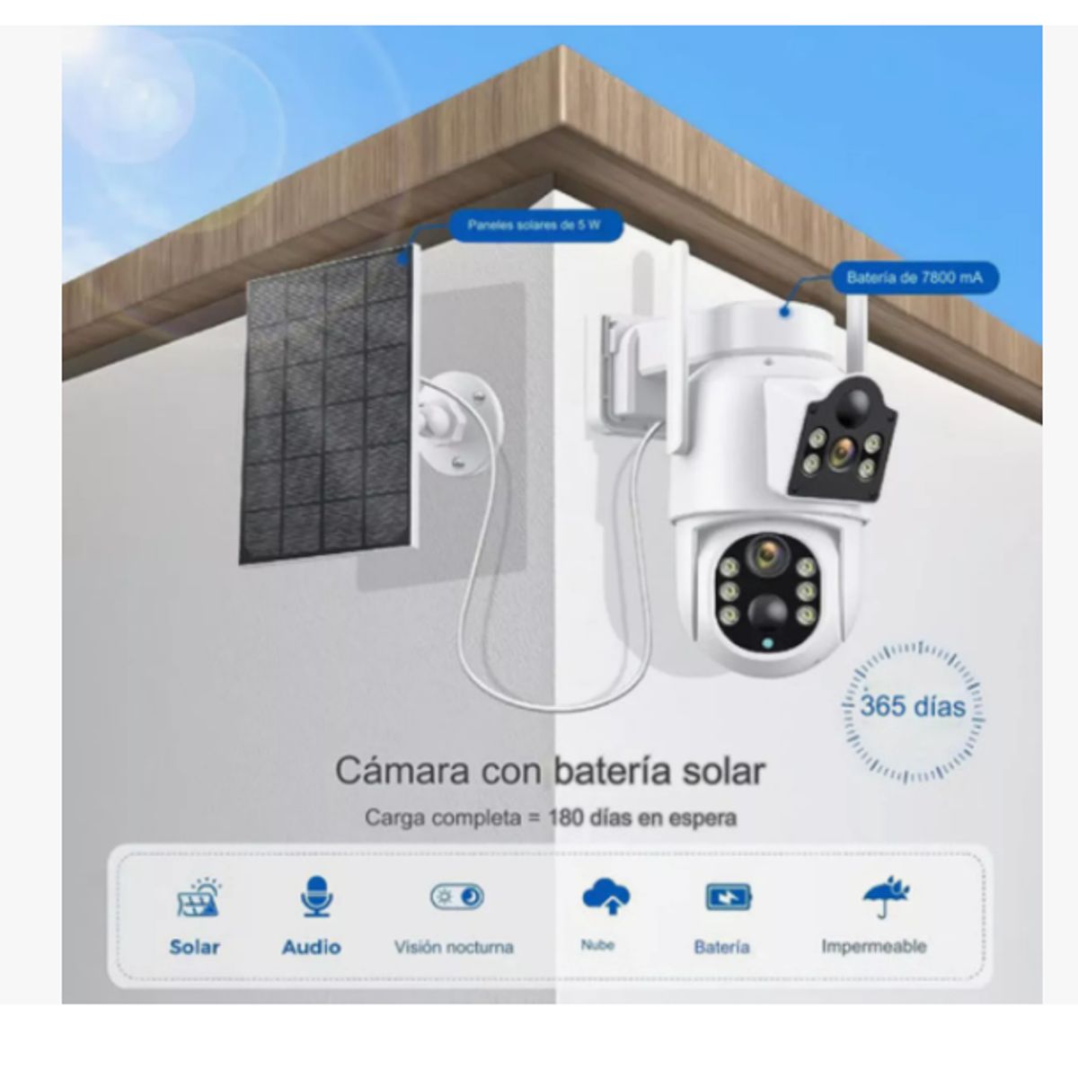 GENERICO - Cámara Seguridad Solar Doble Lente