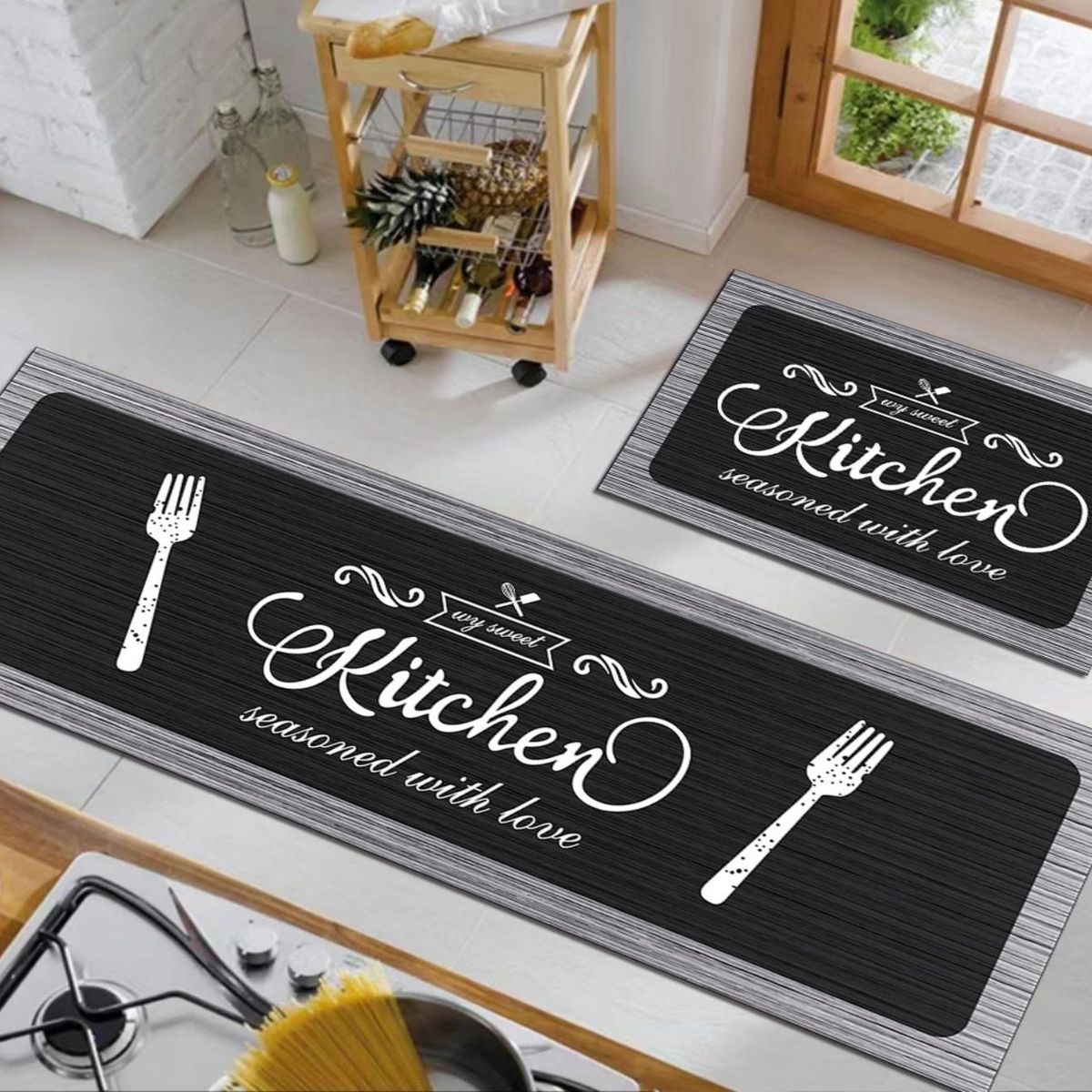 GENERICO - Pack 2 Alfombra De Cocina Antideslizante Piso Entrada De Hogar