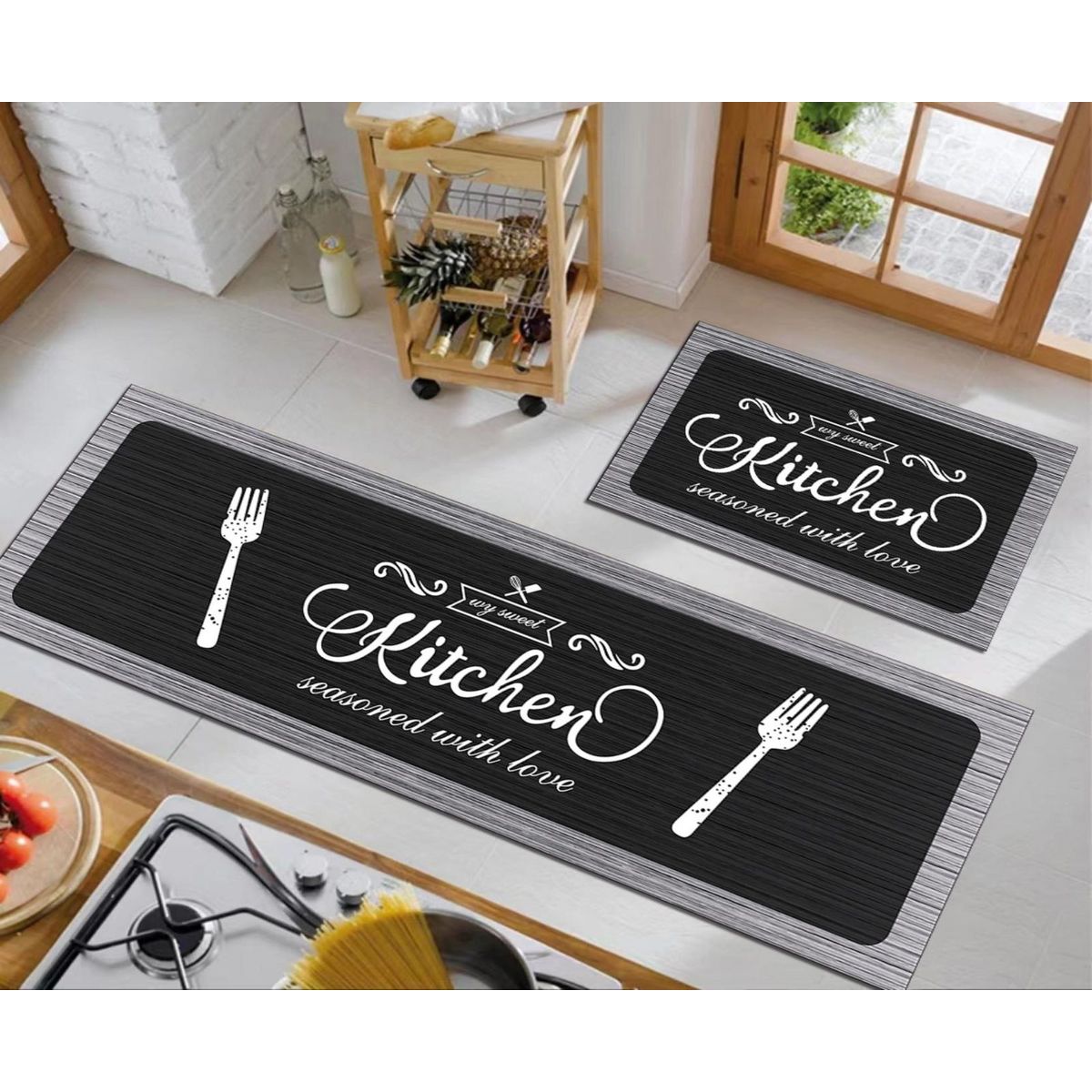 GENERICO - Pack 2 Alfombra De Cocina Antideslizante Piso Entrada De Hogar