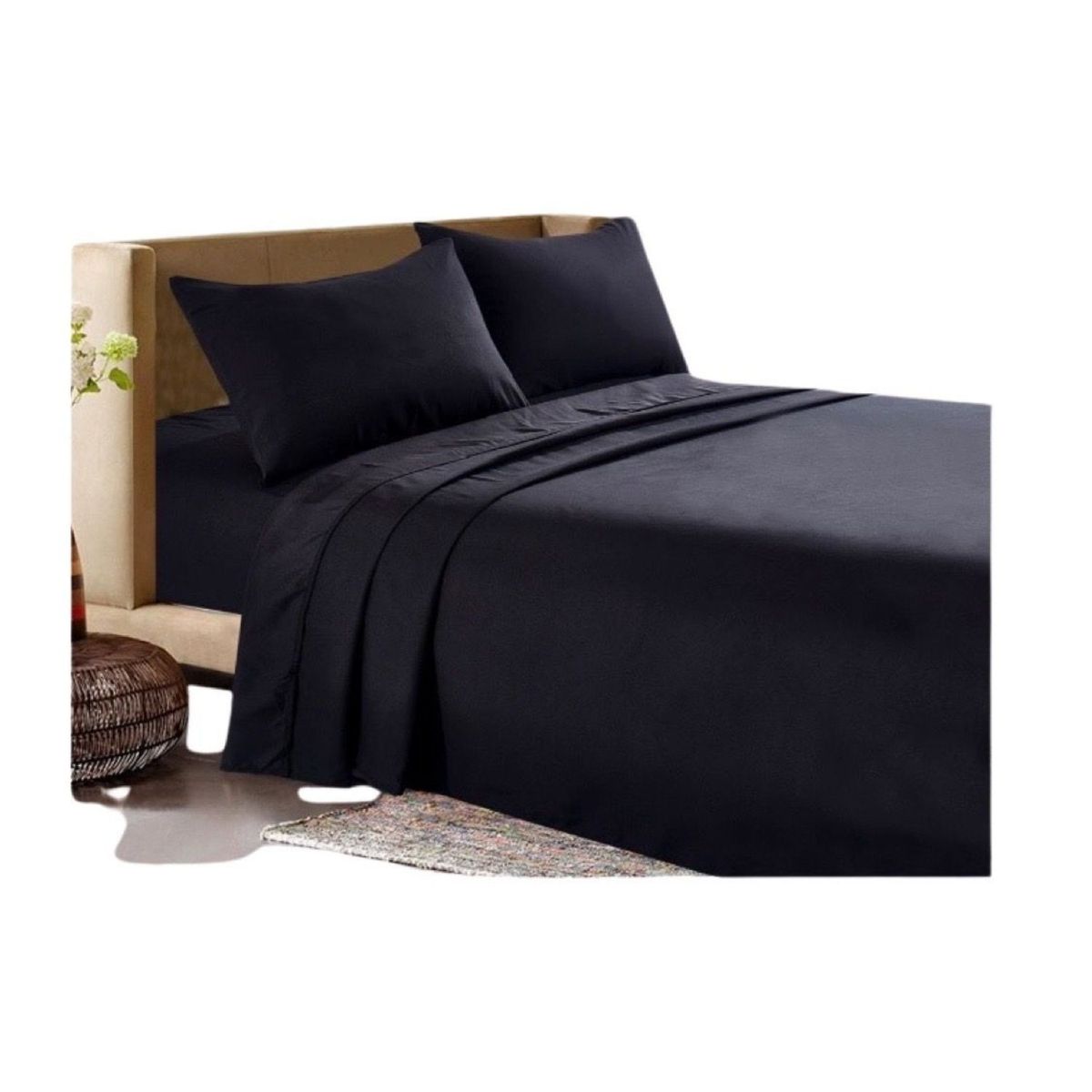 GENERICO - JUEGO DE SABANAS 200 HILOS PLAZA Y MEDIA NEGRO