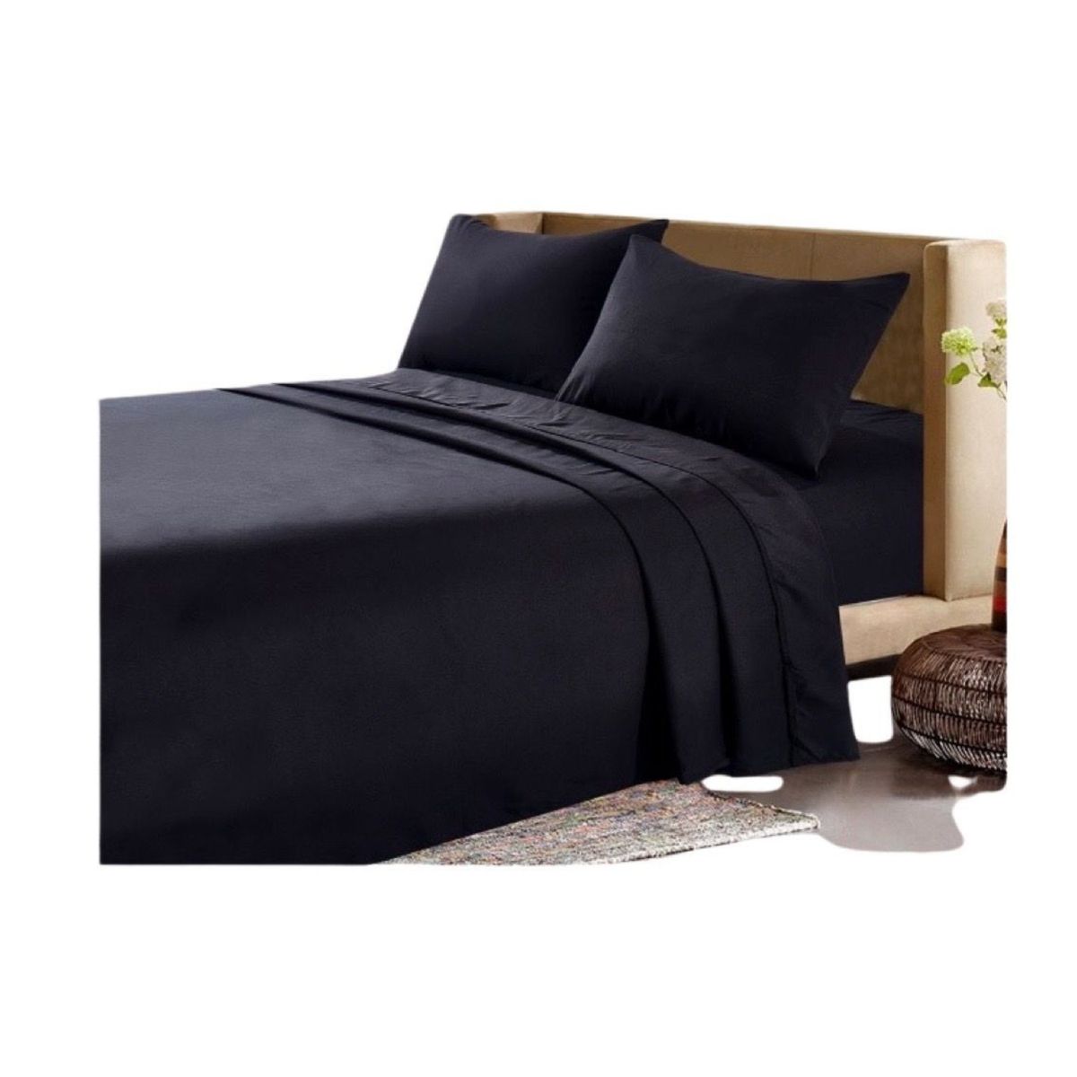 GENERICO - JUEGO DE SABANAS 200 HILOS PLAZA Y MEDIA NEGRO