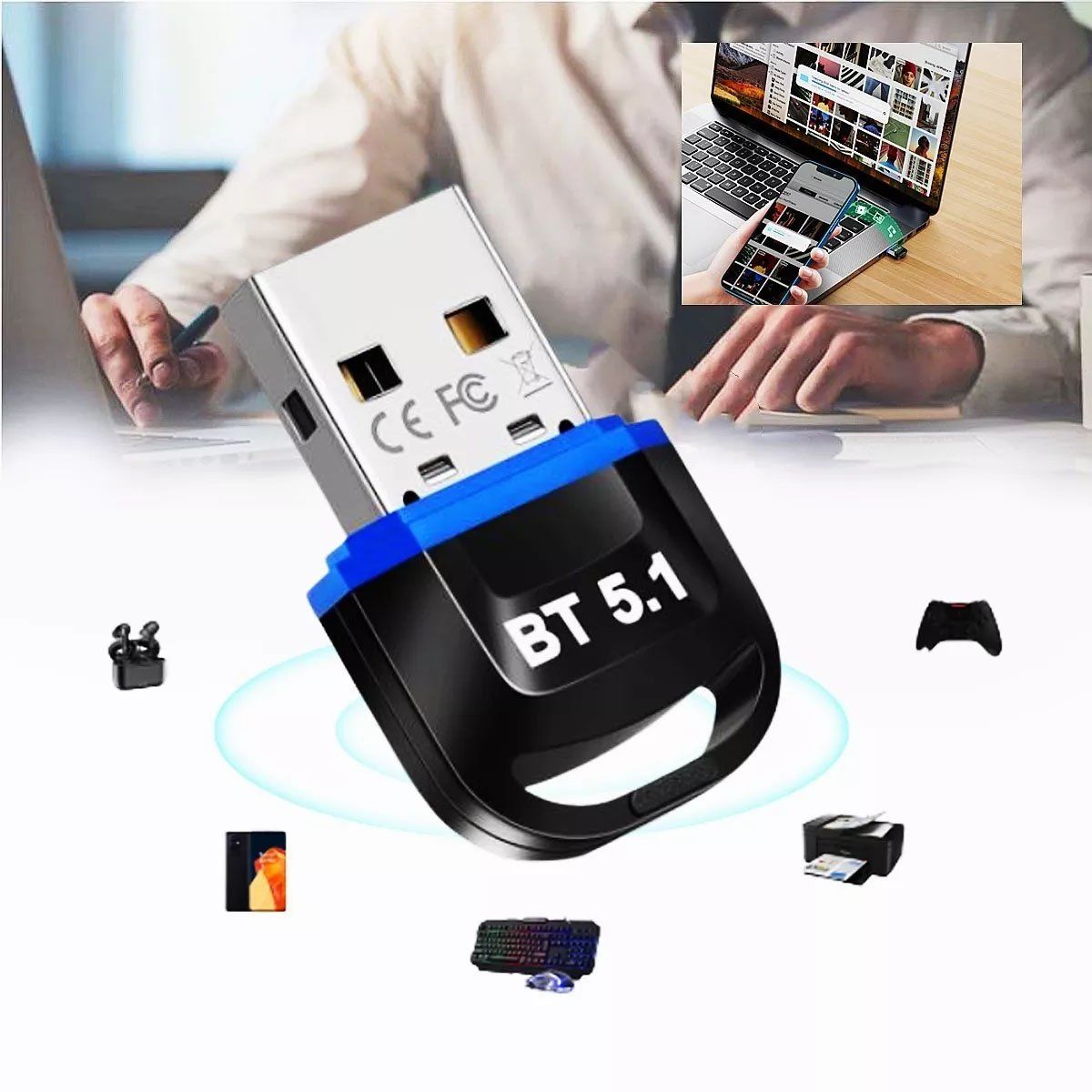 EDWINAYY - Transmisor Y Receptor Bluetooth 5.0 Usb De Pc Audio Teléfono