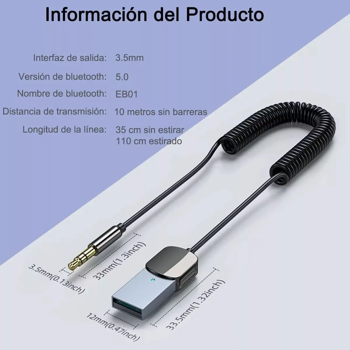 EDWINAYY - Receptor Bluetooth Usb Micrófono Aux 35mm Tv Pc Auto Audio