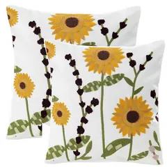 DECORACION CREATIVA - 2 Cojines Bordado Girasoles (incluye relleno)