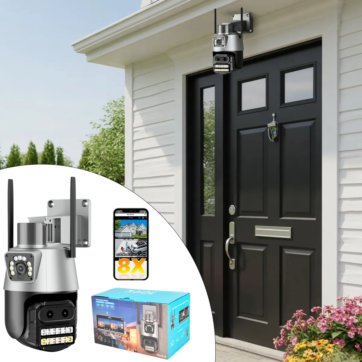 AIZO - AIZO Cámara Exterior 3 Lentes 3.6mm Full HD 360° para Seguridad Hogar