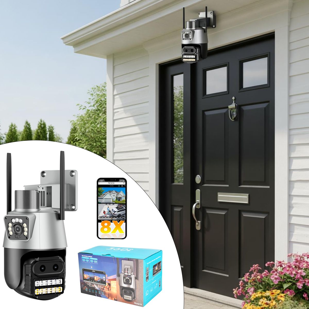 AIZO - AIZO Cámara Exterior 3 Lentes 3.6mm Full HD 360° para Seguridad Hogar