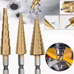 EDWINAYY - Set 3 Brocas Cónicas Hss Acero Titanio Escalonadas Taladro