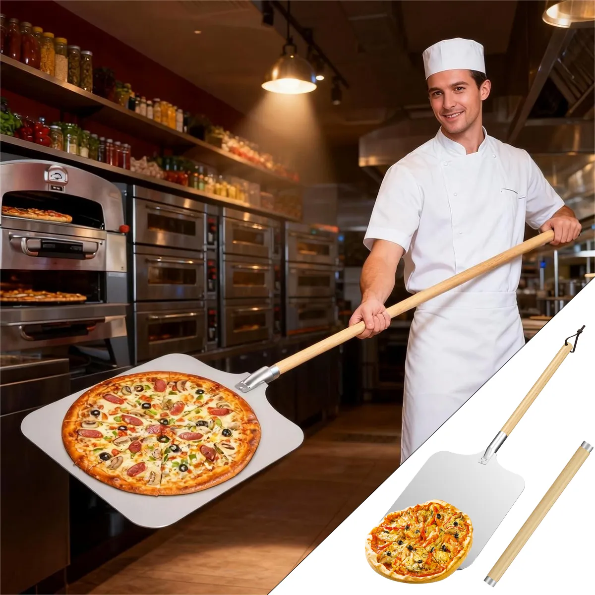 AIZO - AIZO Paleta Pizza Aluminio conMango Madera14in para Horno Profesionale