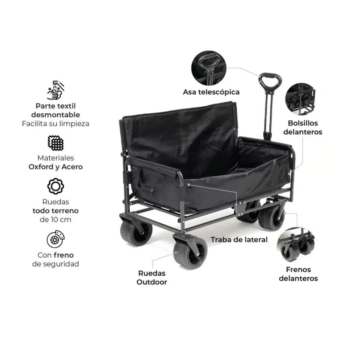 HOMER OUTDOOR - Carro de camping Convertible sofa Plegable rueda ancha freno