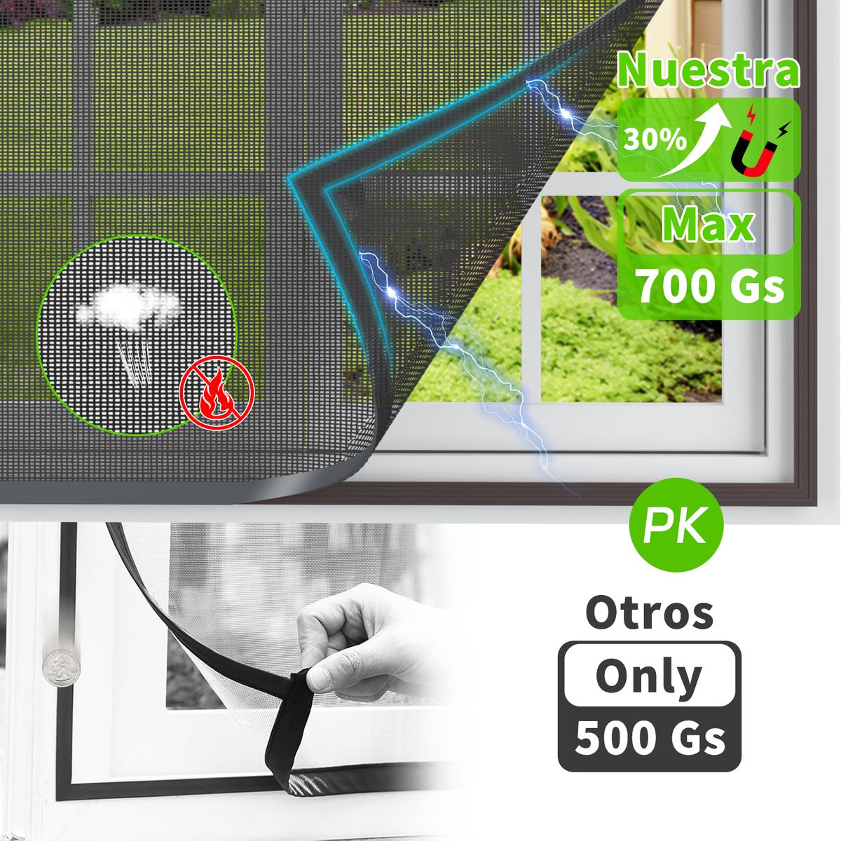 AIZO - AIZO Mosquitero Magnético Fibra Vidrio Para Puertas y Ventanas gris