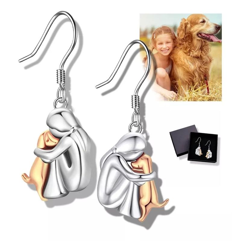 KUANGYE - Aros Mujer Perro Pendientes Plata 925 Mascota Joya Regalo