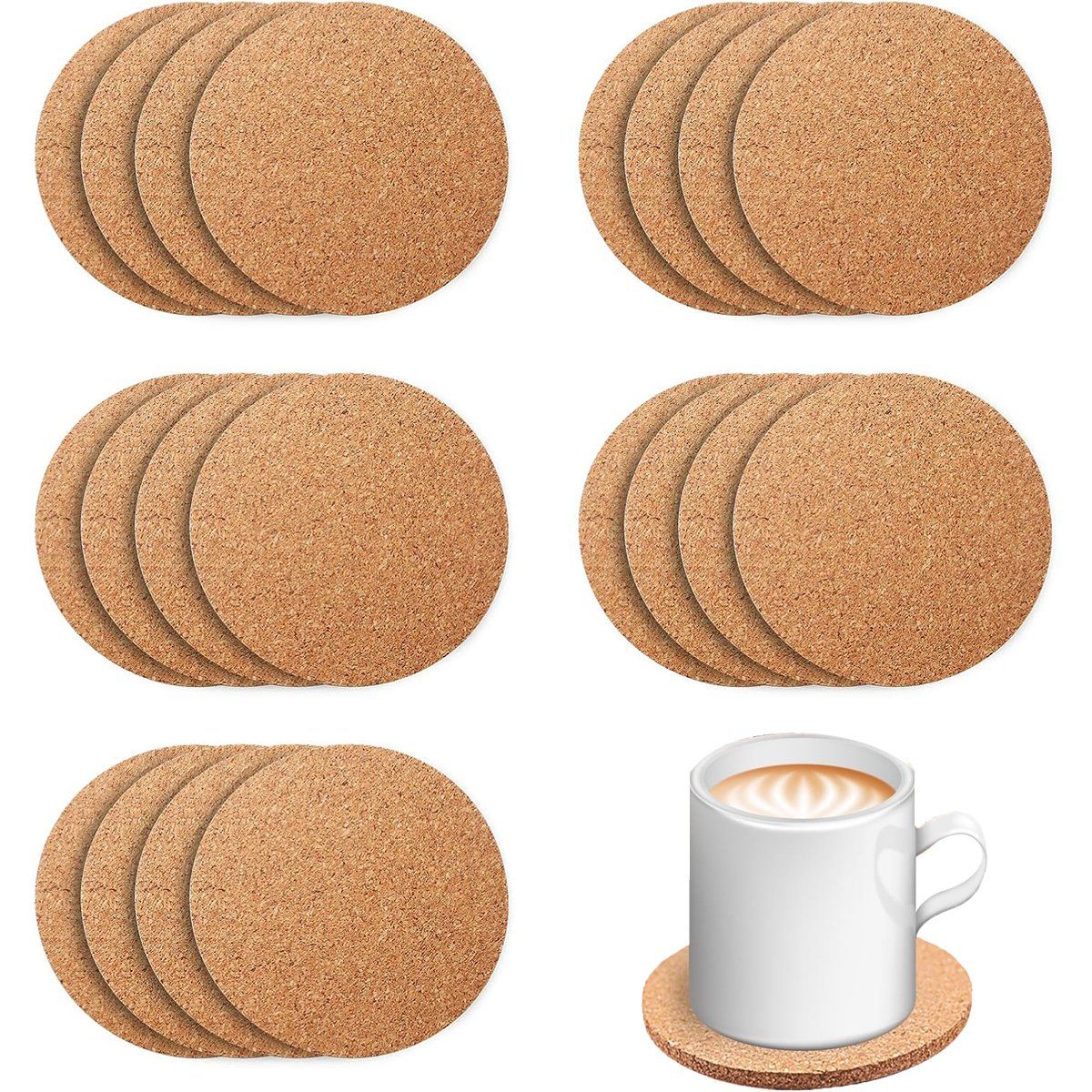 GENERICO - 20 Piezas 10x10x04cm Posavasos De Corcho Reutilizables