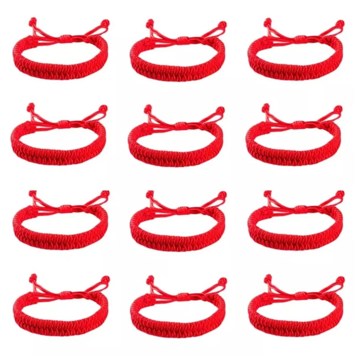 KUANGYE - 12 Pcs Pulsera Tejida Roja Ajustable Hilo Rojo Protección