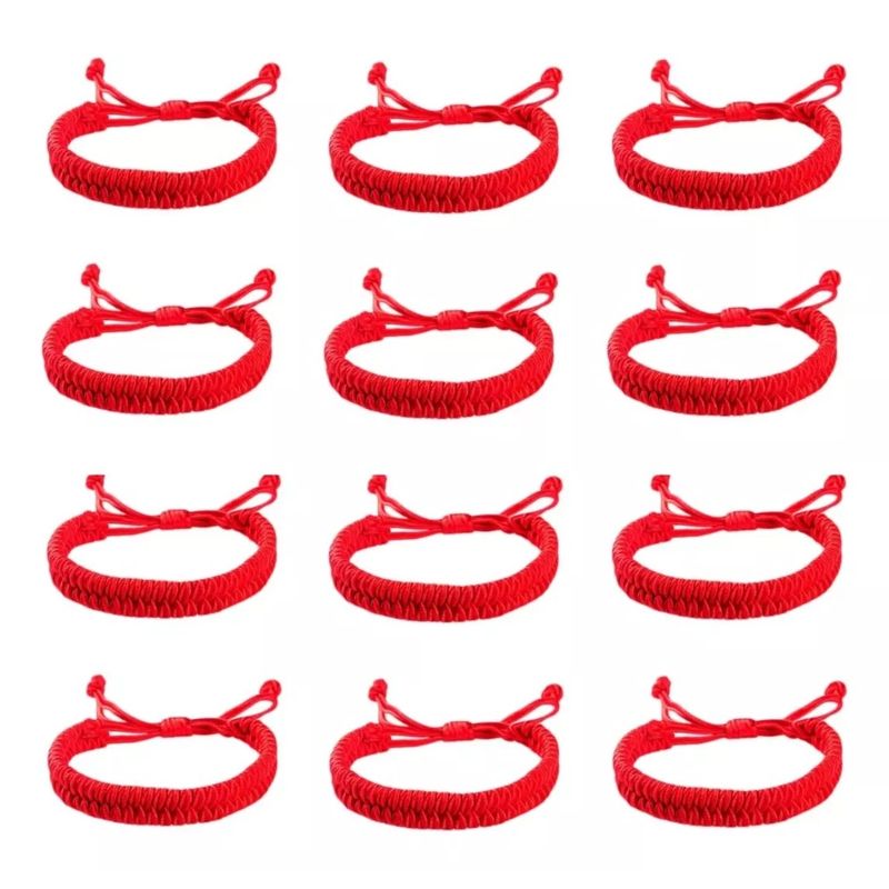 KUANGYE - 12 Pcs Pulsera Tejida Roja Ajustable Hilo Rojo Protección